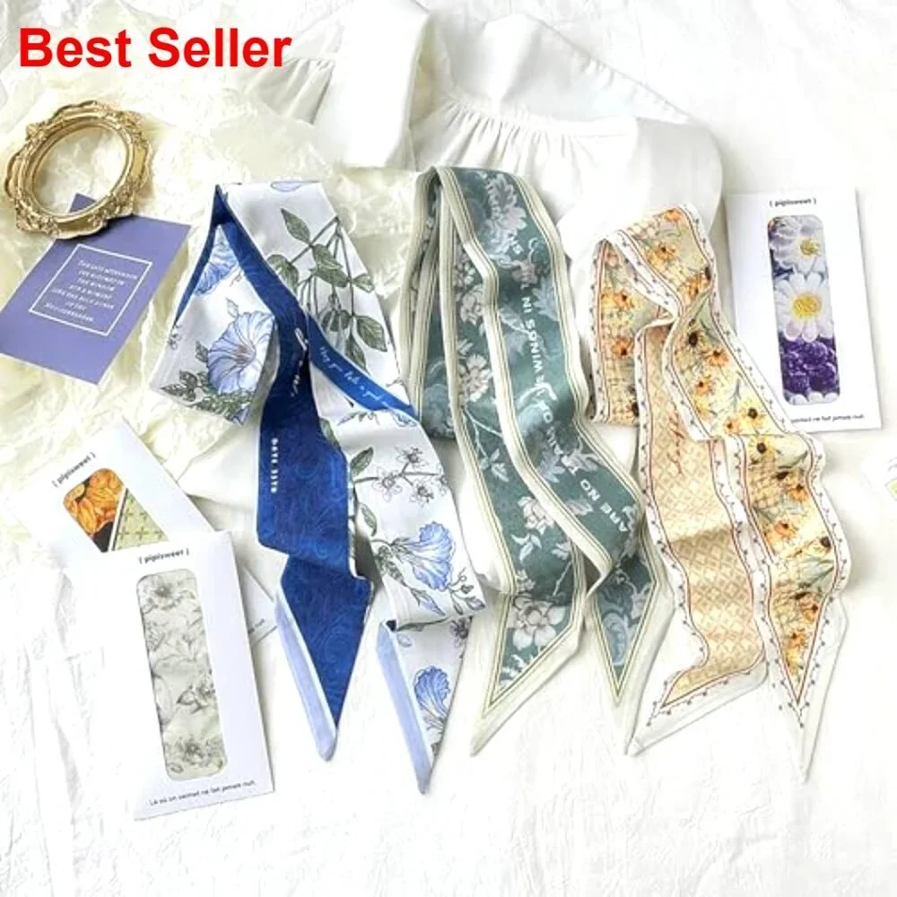 Silk Scarf Set of 4 for Hair and Bag Decoration